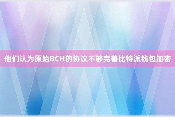 他们认为原始BCH的协议不够完善比特派钱包加密